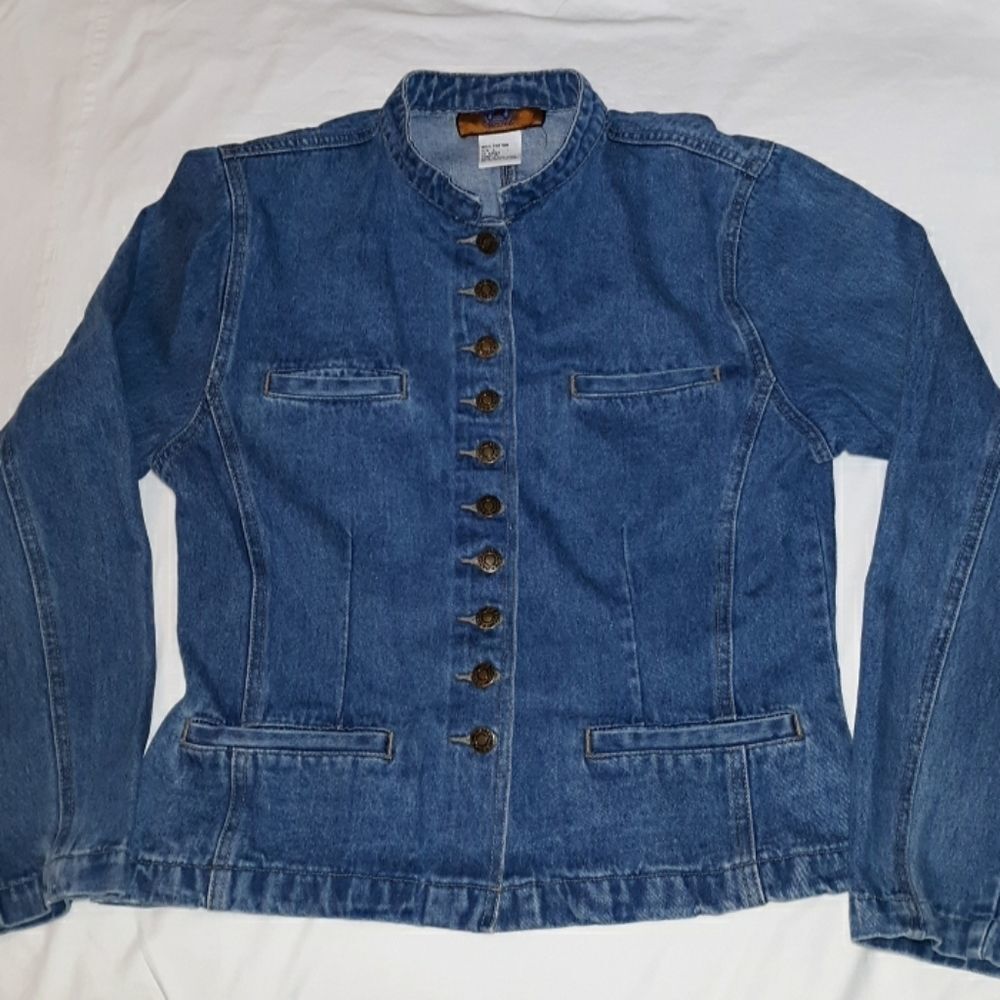 Vintage Crop Baccini Military Style Jean Jacket‎ Lg